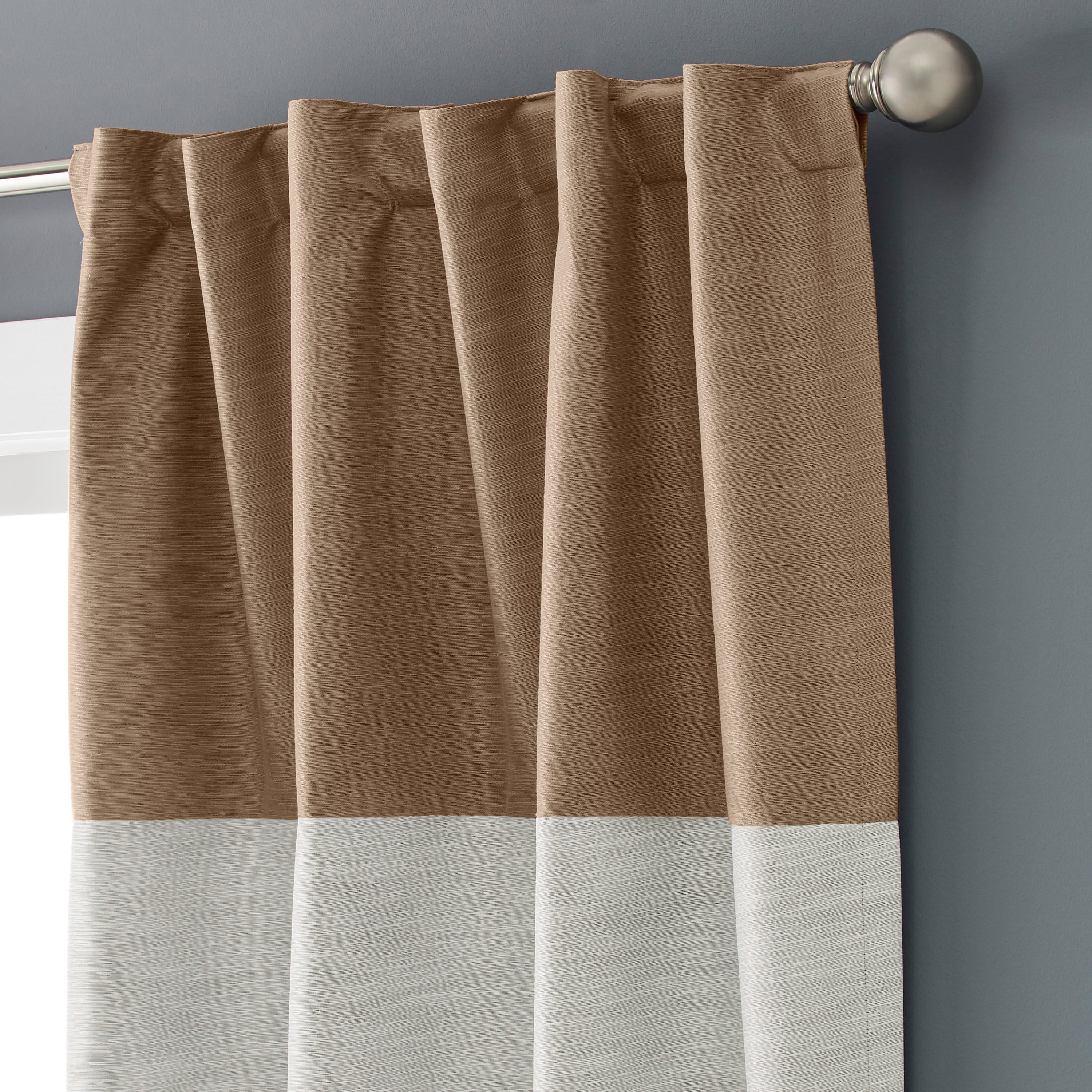 Better Homes & Gardens Colorblock Rod Pocket and Back Tab Blackout Curtain Panel, 1-Piece, Brown, 50" W x 84" L