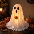 thumbnail image 3 of MYUNNIL Cute Light up Ghost Ornament, 19" White Fall Warm LED Fabric Ghost Tabletop Decoration with Plush Pumpkin, Reusable Luminous Seasonal Decor for Home Mantel Shelf Party, 3 of 6