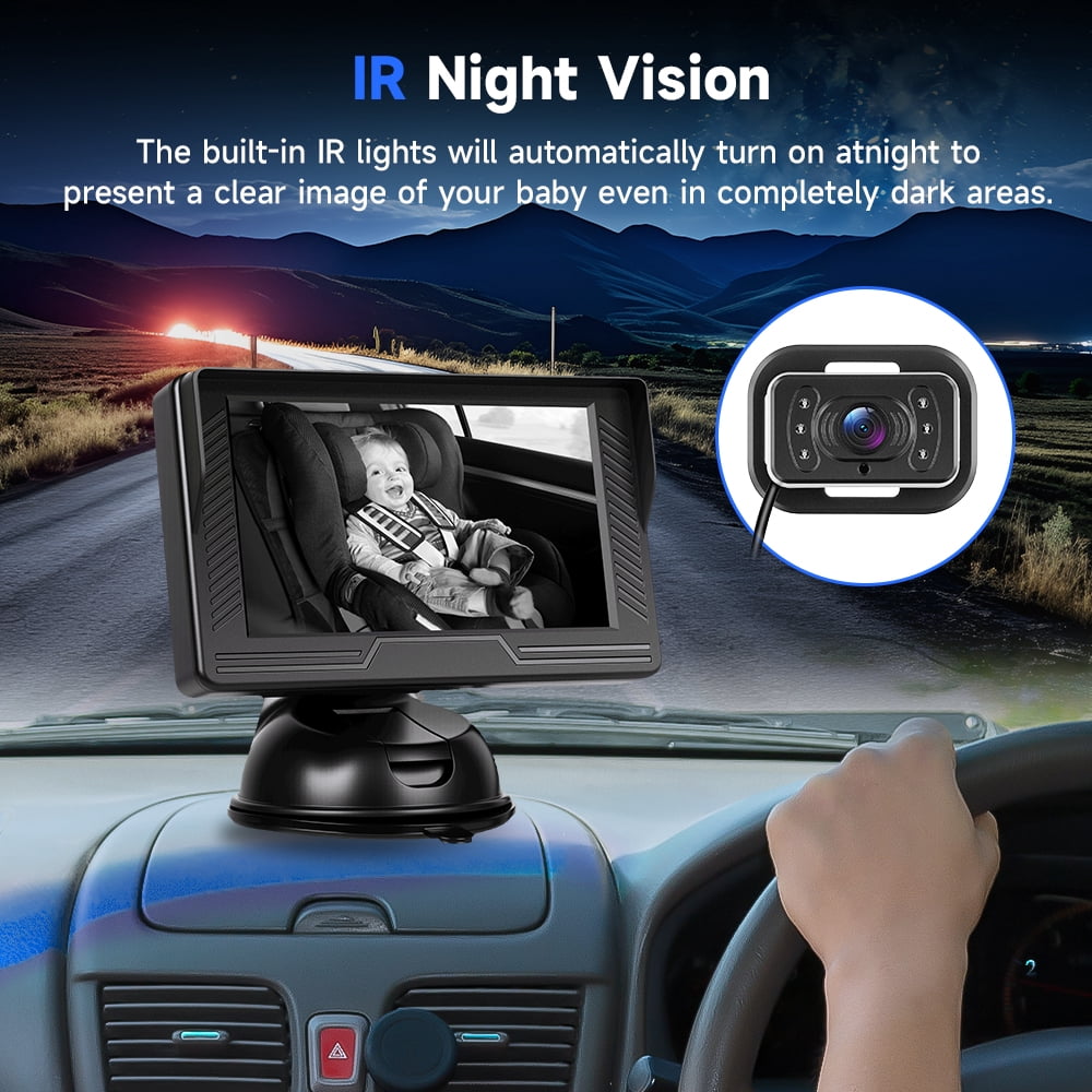Podofo Baby Car Mirror Camera, Car Rear View Mirror, 5 inch Baby Mirror Rear View Monitor With Ir Night Vision Function For Babies, Children, Toddlers and New Parents