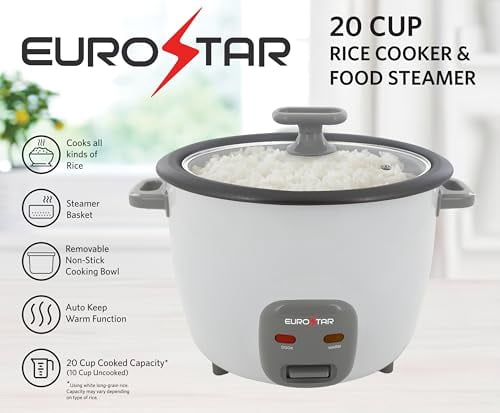 EUROSTAR RC620W 20-Cup Rice Cooker, White
