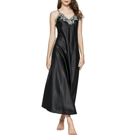 Women s Nightdress Lace Satin Nightgowns Long Chemise Sleepwear Lingerie Sleep Dress