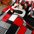 thumbnail image 4 of Feelyou Red Square Geometric Bedding Comforter Set 7-Piece, Vintage Artwork Abstract King Bedding Sets, Chic Rectangle Reversible Bed Sheets, Microfiber Bedroom Decor, 4 of 7