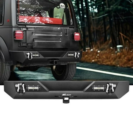 Nilight Rear Bumper Compatible for 1987-2006 Jeep Wrangler TJ&YJ,Rock Crawler Bumper with Hitch Receiver & 2X Nilight Upgraded 40W Led Lights off Road Textured Black