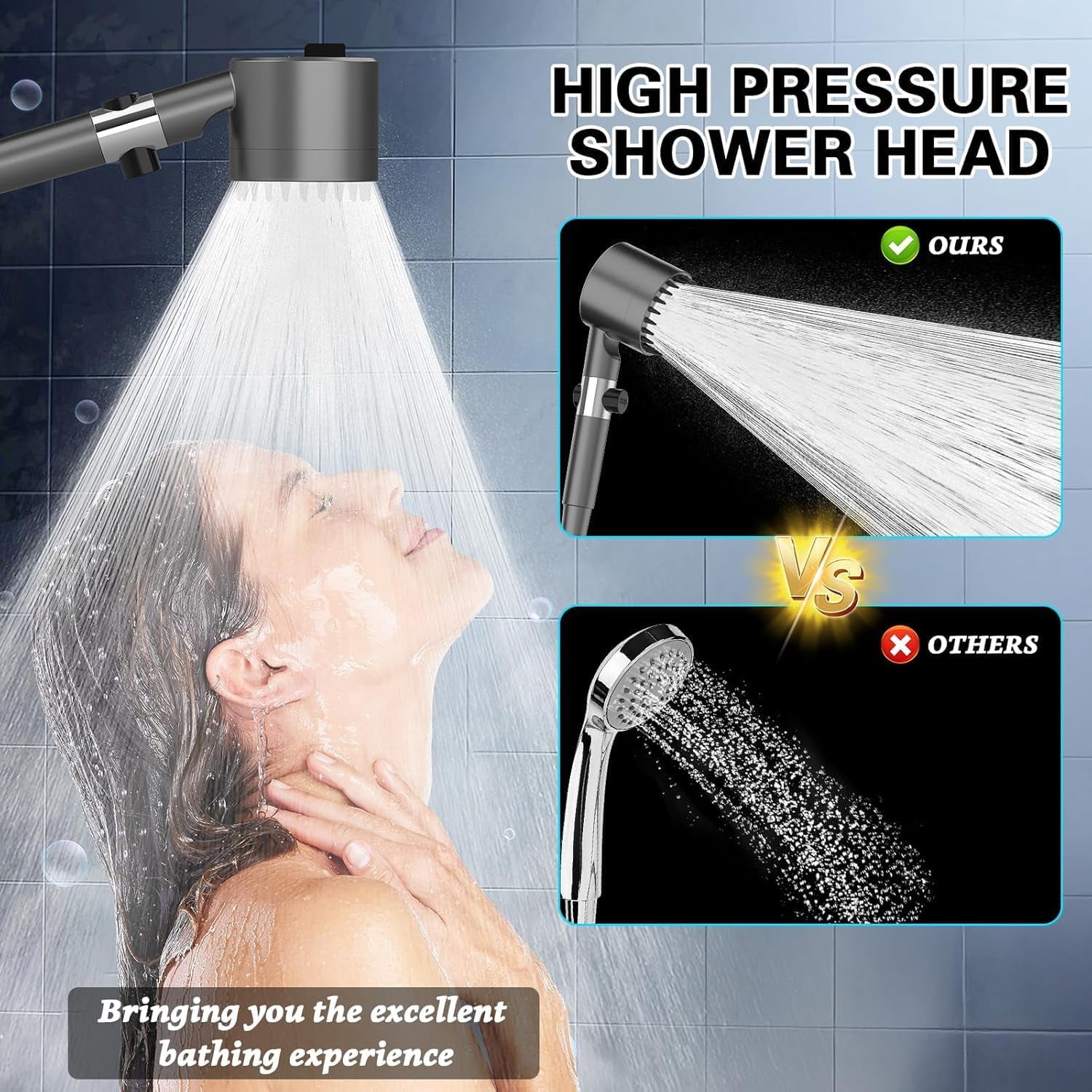 Ion Drops Filtered Shower Head with Handheld, High Pressure Multiple Spray Modes Shower Head with Filter, Power Wash for Hard Water, Showerhead with ON/OFF Switch for Pets Bath,Grey