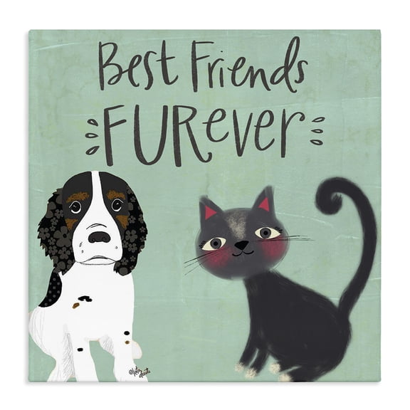 Stupell Industries Contemporary Blue Best Friends Furever Dog And Cat Illustration Canvas Art, 30 x 30, by Katie Doucette