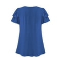 thumbnail image 5 of Women's V Neck Shirts Summer Short Sleeve T-Shirt Pleated Tunic Blouse Plain Classic Basic Tops Button up Shirts Casual Loose Everyday Pullover Top, 5 of 7