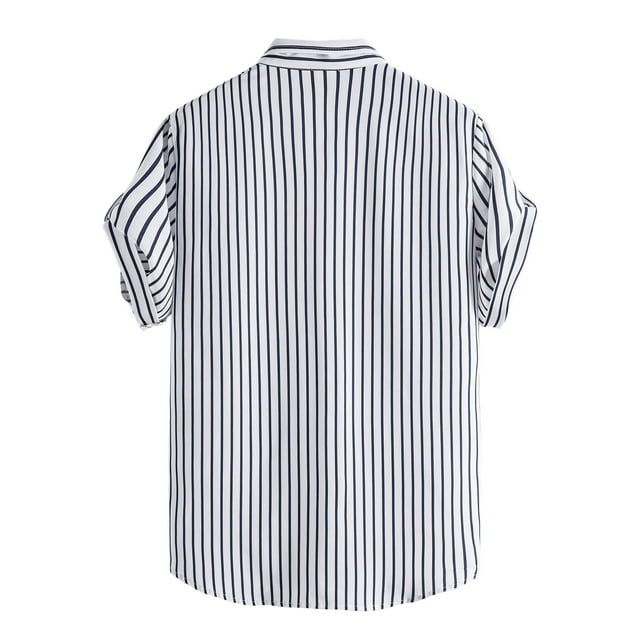 Camisas Para Hombre XXL Camisa de primavera y verano para hombre, cuello vuelto a rayas, bolsillos informales, camisa de manga corta, camisa informal de (White, M)