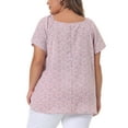 thumbnail image 3 of Agnes Orinda Women's Plus Size Floral Print Tops Hollow Out Tie Neck Short Sleeve Casual Summer Blouses 4X Light Purple, 3 of 6