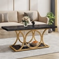 thumbnail image 1 of 47.24-inch Coffee Table, Rectangle 2-Tier Faux Marble Wood Coffee Tables with Geometric Metal Legs, 1 of 5