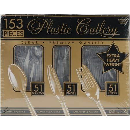 Premium Heavy Weight Plastic Cultery Set, Clear, (Pack of 153)