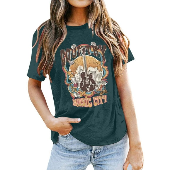 LUOGENLI Female T-shirts for Womens Women's Casual Printed Round Neck Solid Color Short Sleeved T Shirt Tee T-shirts Womens White Valentines T-shirts for Women Graphic Tee Summer Clothes Green L