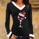 thumbnail image 1 of Pntutb Mujeres Sexy Navidad Copa de Vino Delgado Terciopelo Stiching Casual Impresión de manga larga con cuello en V Camisas Blusas tops Pntutb Pntutb-6538, 1 of 5