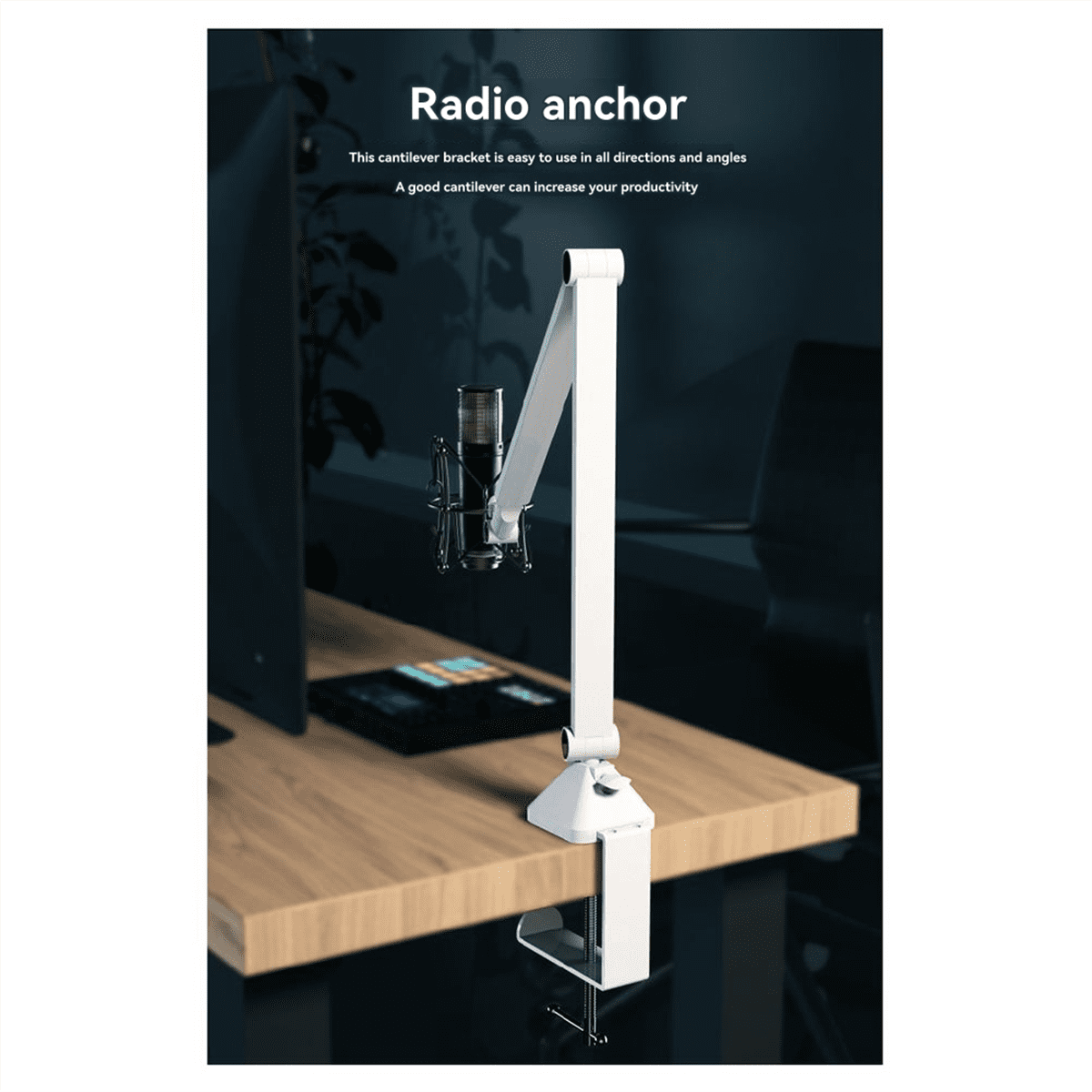 Mic Arm, 360° Rotatable Microphone Boom Arm Mic Stand, with Mic Clip , 3/8In to 5/8In Adapter Microphone Stand Black