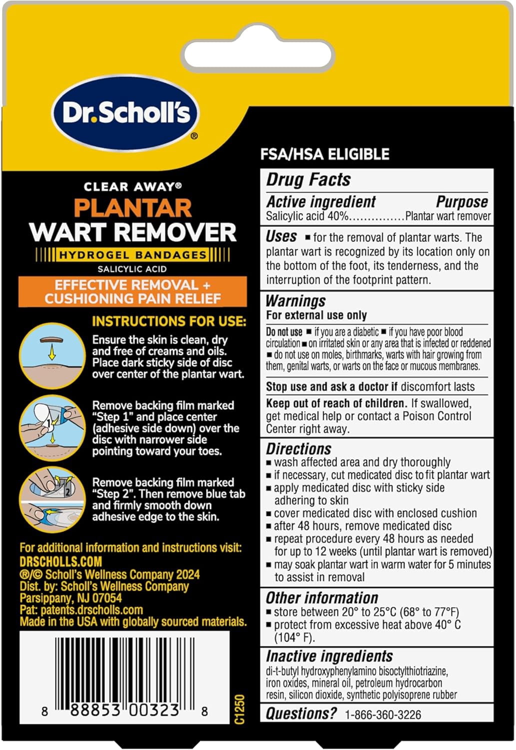 Dr. Scholl's Clear Away Plantar Wart Remover and Cushioning Bandages, 12 Count, Maximum Strength Treatment