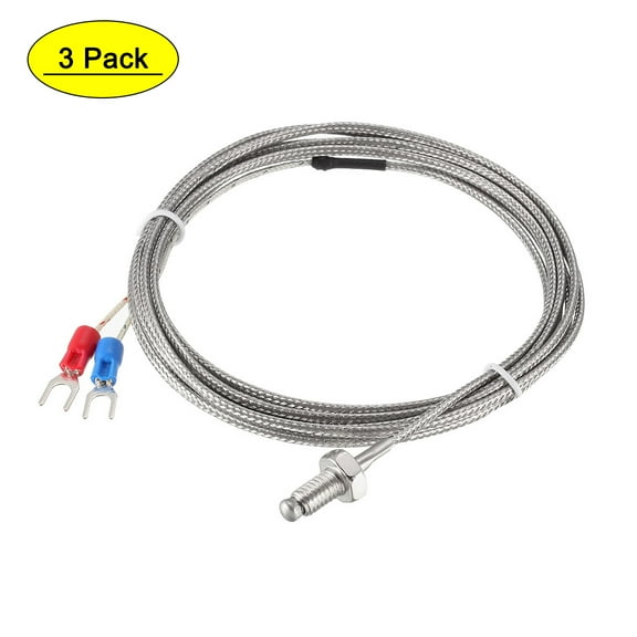 Uxcell 2M Wire M6 Thread Stainless Steel K-Type Thermocouple Temperature Sensor 3 Pack