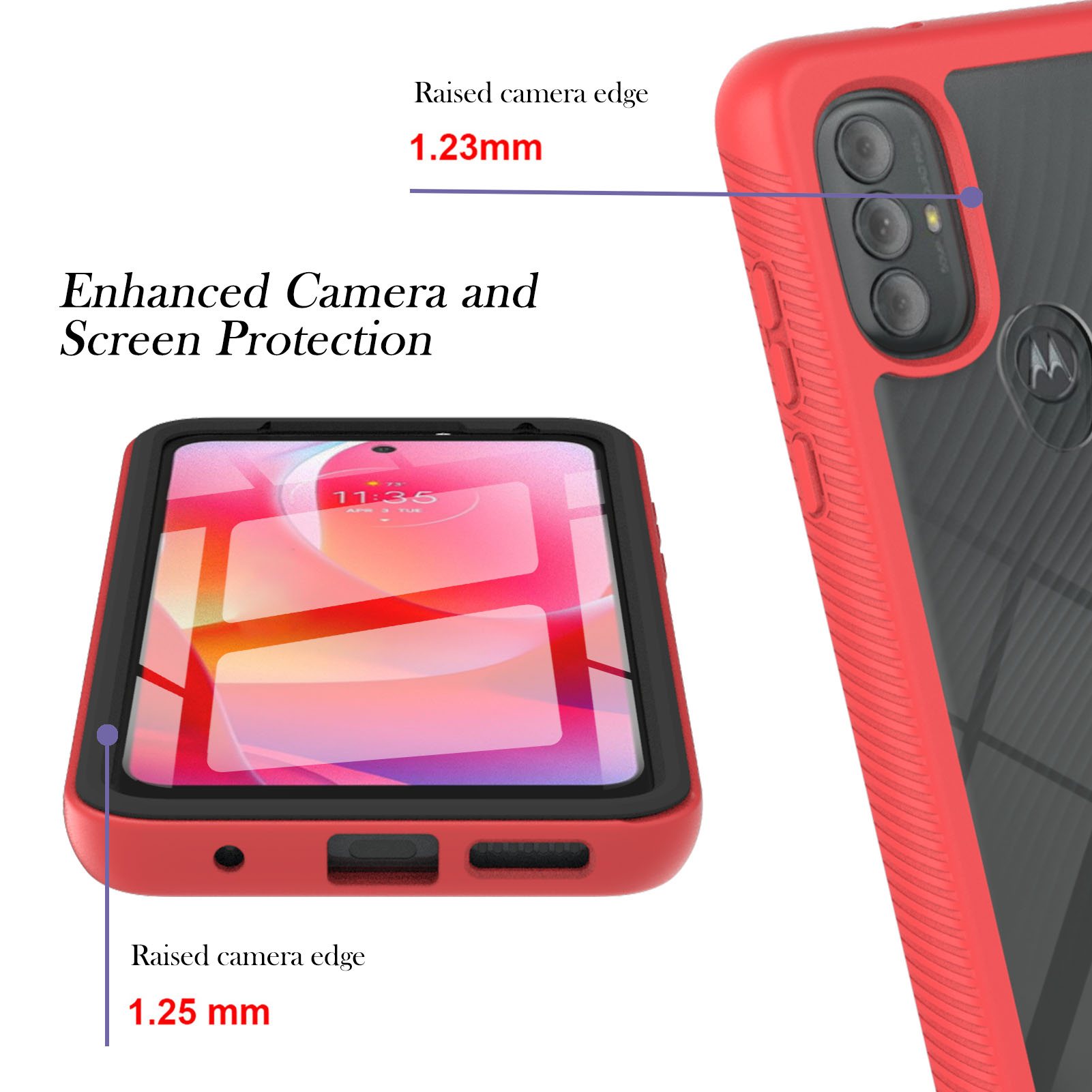 Feishell for Motorola Moto G Power (2022) Case with PET Front Film,Drop Protection Hybrid 3-in-1 Rugged Clear Anti-yellowing Slim Full Body Protection Phone Case Support Wireless Charging,Red - image 5 of 6