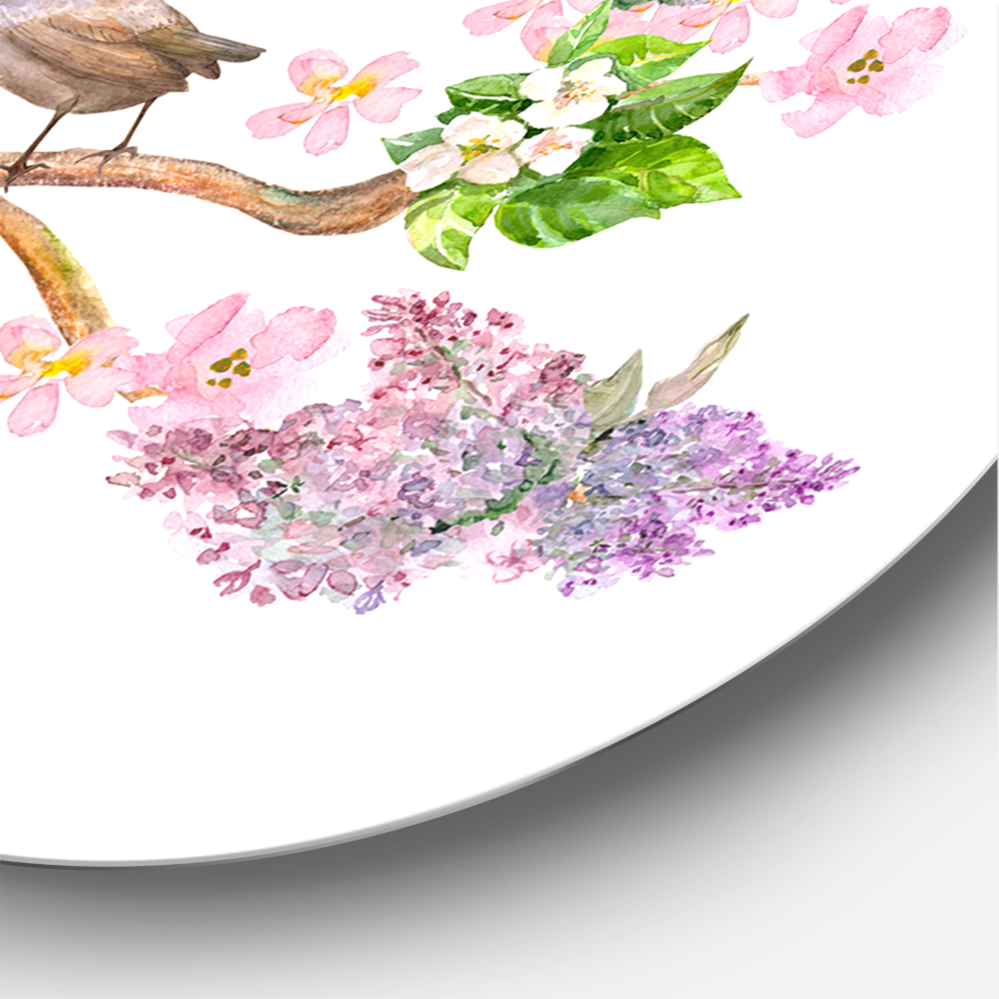 Designart 'Tree With Colorful Birds Sitting On Flowering Branches' Traditional Circle Metal Wall Art 23x23 - Disc of 23