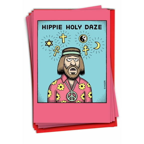 12 Funny Merry Christmas Cards Bulk (1 Design, 12 Cards) - Hippie Holy Daze Christmas B5846