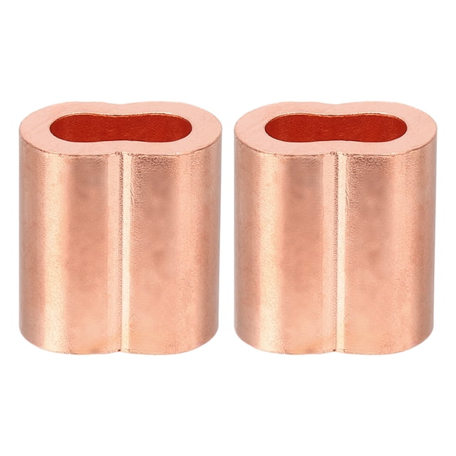 Unique Bargains 5/16"/ 8mm Wire Rope Loop Sleeve, 2 Pack Copper Double Ferrule Duplex Crimping Loop Sleeve, Golden