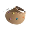 thumbnail image 2 of Sombrero de paja con parte superior vacía y botón de color con circunferencia de la cabeza de 56-58 cm para mujer, sombrero de verano de ala grande con protección solar, sombrero de playa, 2 of 5