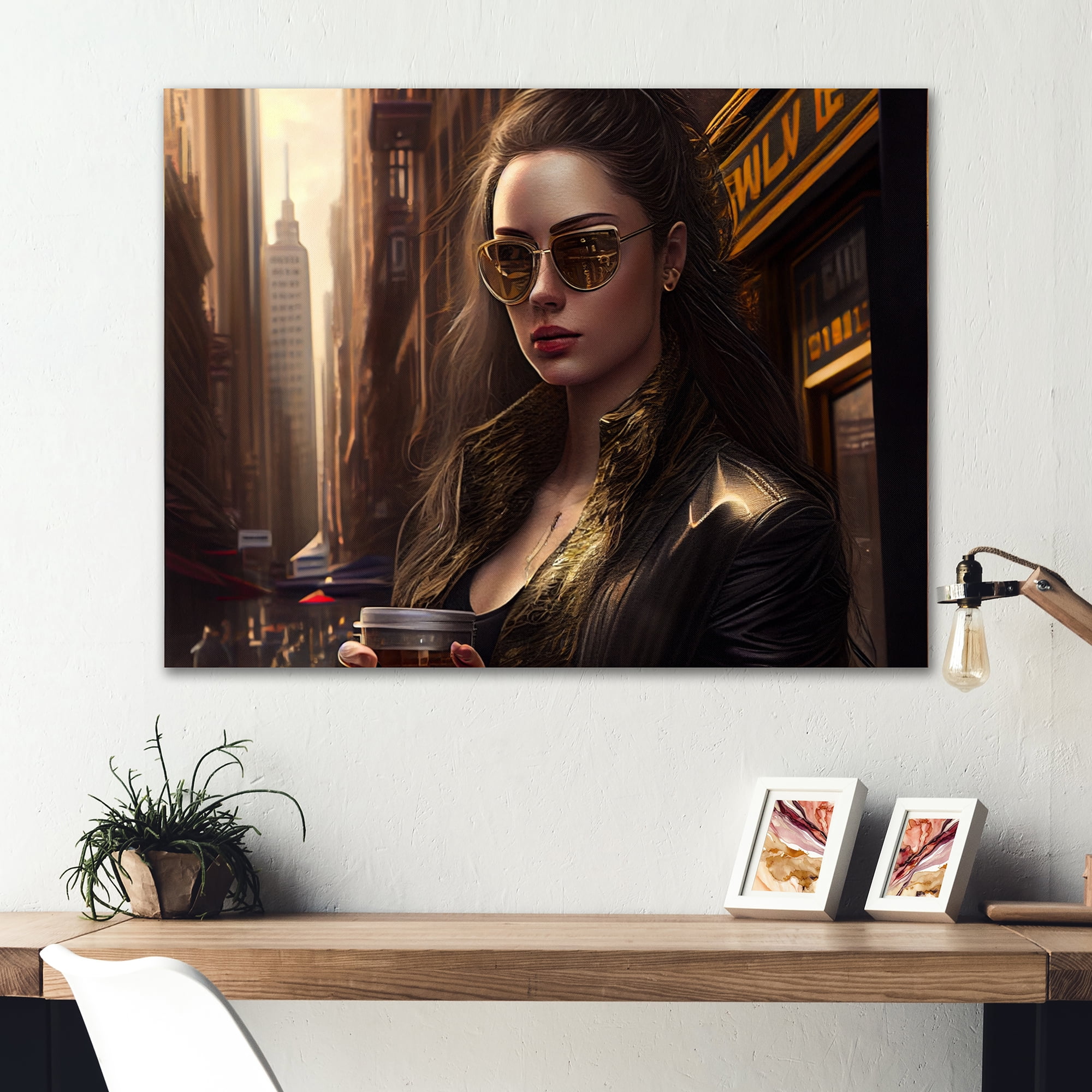 Designart Photorealistic Of Woman With City Skyline Canvas Wall Art