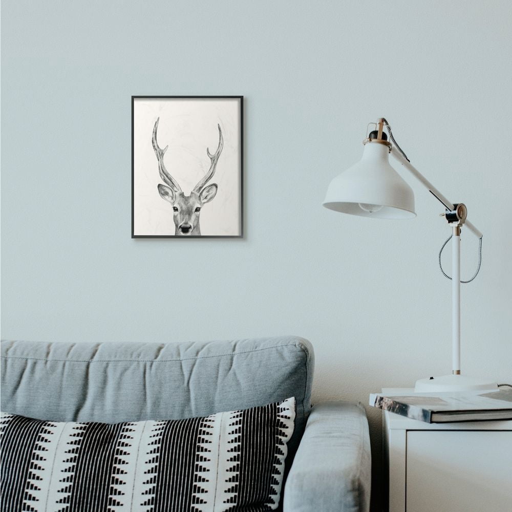 Stupell Industries Deer Portrait Grey Drawing Design Framed Wall Art by Victoria Borges