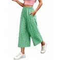 thumbnail image 5 of Costeam Womens Gingham Plaid Elastic High Waist Cropped Wide Leg Capri Pants Dual Side Inset Hand Pockets Soft Lightweight Knit Loose Fit Summer Casual Trousers, 5 of 6