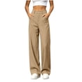 thumbnail image 4 of Oksale Khaki Pants for Women High Waisted Chino Pants with Pockets Trendy Vintage Loose Straight Leg Dress Pants Lightweight Trendy Trousers Khaki M, 4 of 8
