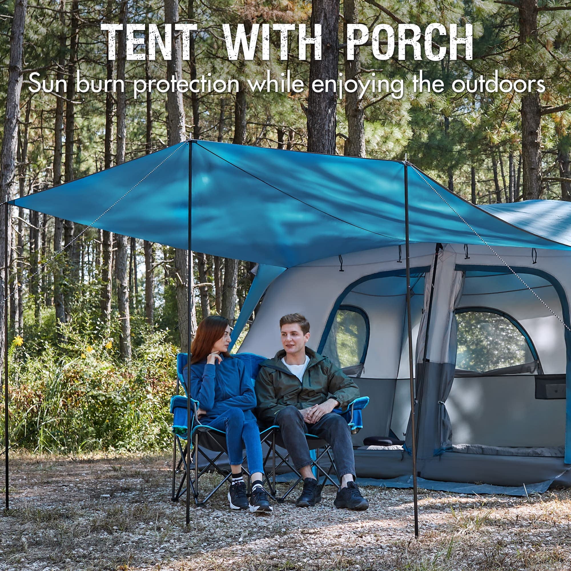 PORTAL Family Camping Tent for 6/8/10 People with Porch Tall Height Good Ventilation Water Resistant Ideal for Outdoor Camping Backyard