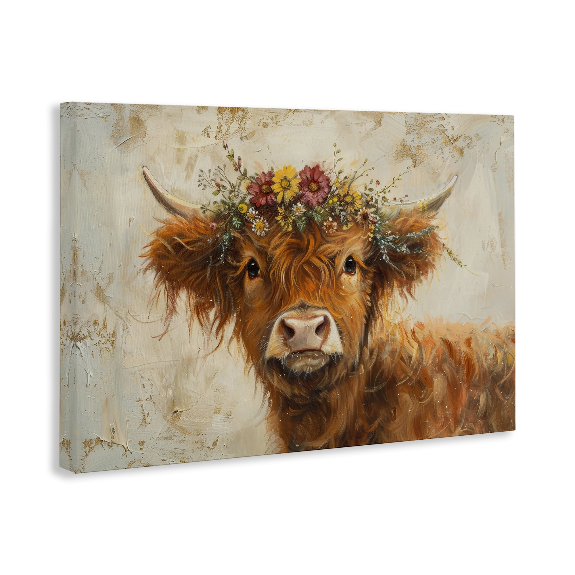 Stupell Industries Floral Crown Highland Animals & Insects Painting Gallery Wrapped Canvas Art Print Wall Art, 30 x 20