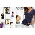 thumbnail image 2 of Uhndy Womens Short Sleeves T-shirt Summer Ruched Front Deep V Neck Blouse Casual Knit Top, 2 of 6