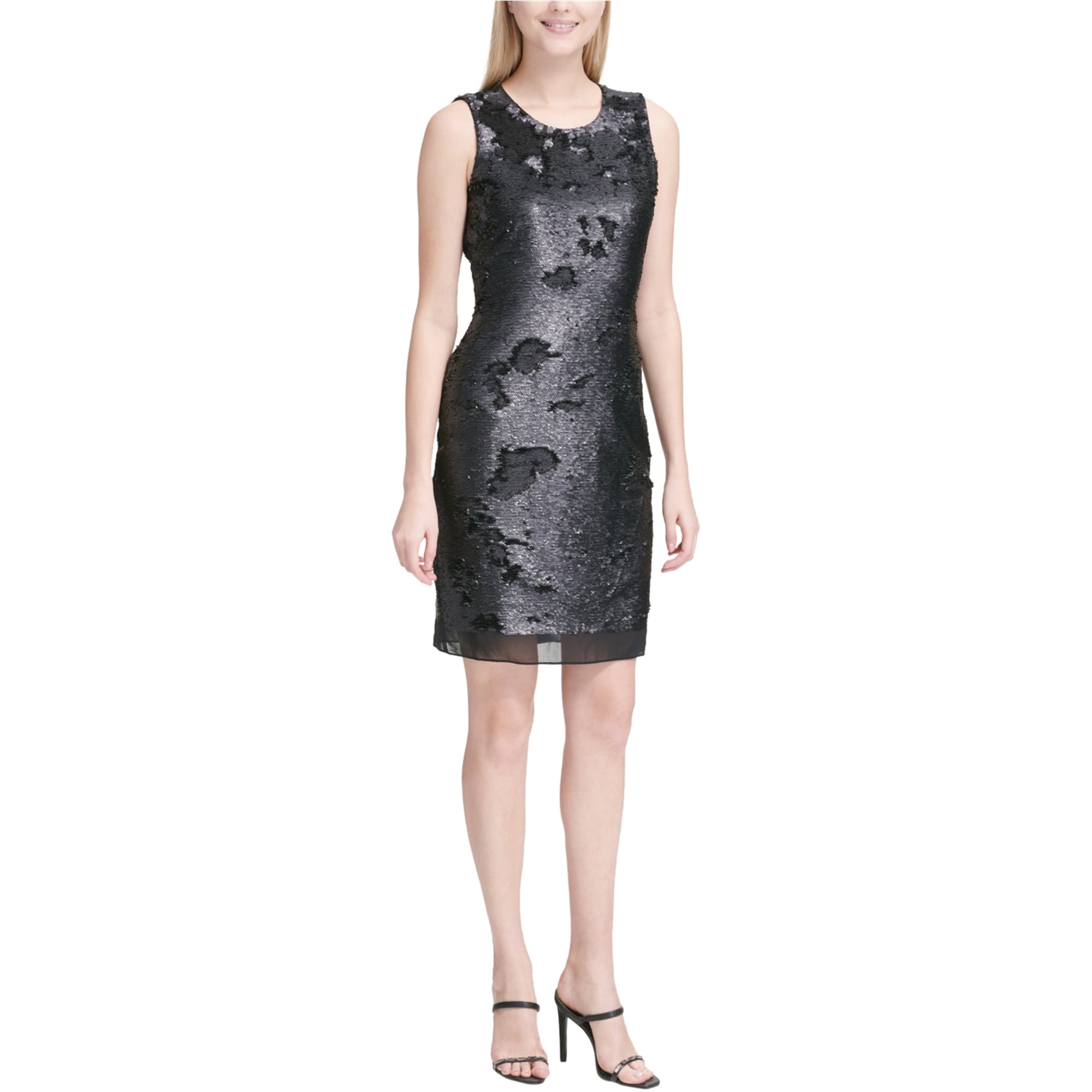 Calvin Klein Womens Sequin Shift Sheath Dress, Black, 12