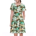 thumbnail image 1 of Vsdgher Palmiers Hawaïens Colorés pour Femmes Été 2025 Robes Midi Maxi Décontractées Légères à Manches Courtes à Col Rond Robe de Plage, 1 of 6