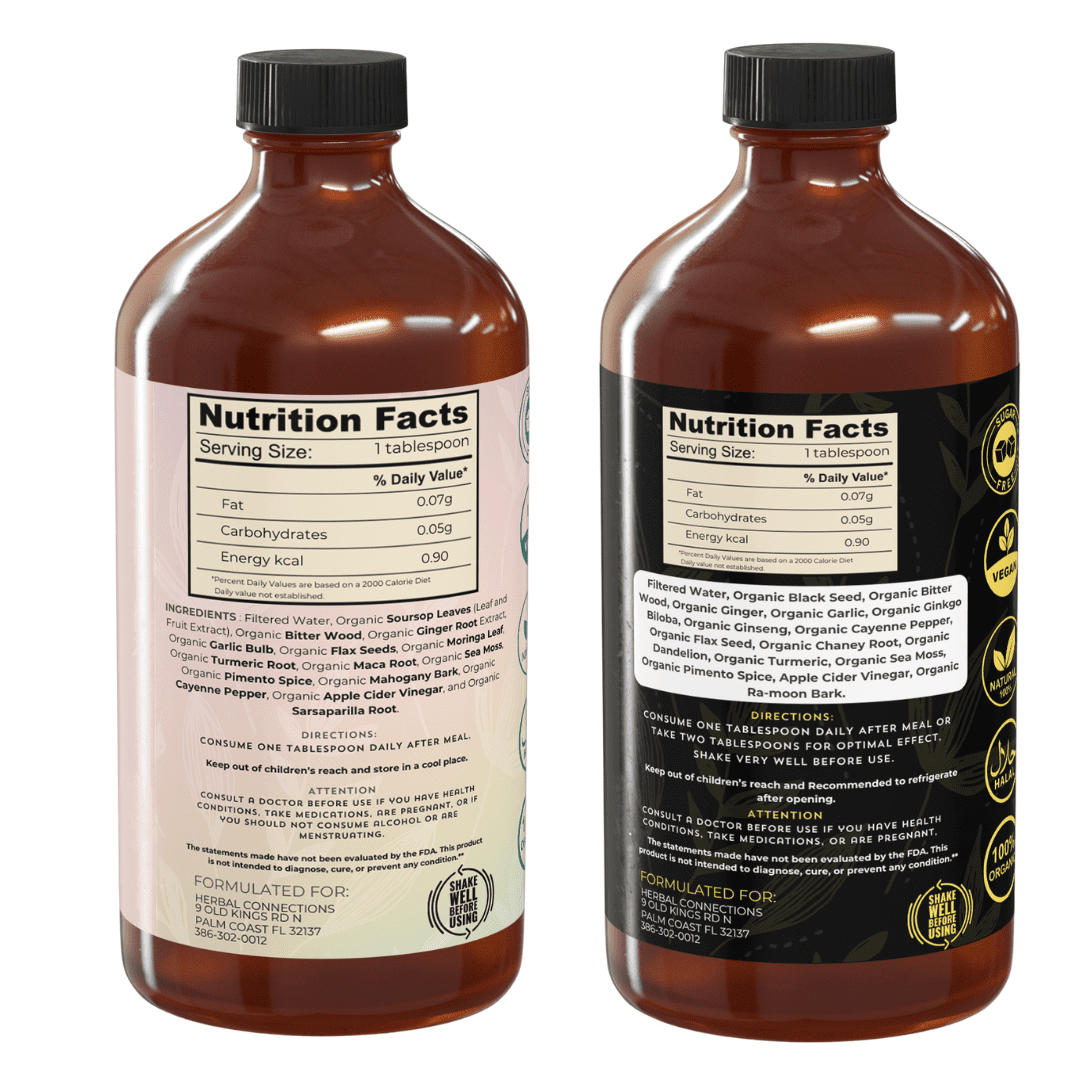 Black Seed & Soursop Bitters Bundle – 32 oz Each (64-Day Supply) By Herbal Connections -Vegan Organic Herbal Tonic for Overall Wellness – No Sugar, Made in USA