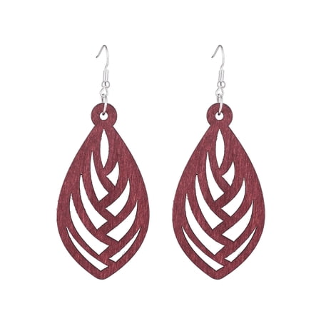 DESIGNICE 2026 New Earrings Wooden Earrings Piercing Earrings Trendy Design Fashion Statement Jewelry for Casual Party Daily Wear Wine Red