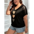 thumbnail image 5 of Cuteduck Women's Tops Summer Short Sleeve V-Neck Plus Size One-Sleeve Lace Three-Color Gradient Heart Print Casual Chic Blouses 1X-4X, 5 of 7