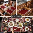 thumbnail image 3 of Red Geometric Placemats for Dinning Table Set of 6, Country Farm Traditional Chinese Tile Burlap Kitchen Place Mats Waterproof Cloth Table Mats, Indoor Outdoor Placemats Easy Clean Dinner Decor, 3 of 8
