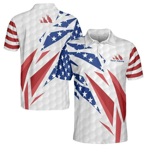 Personalize Name Addicted Golf American Flag USA Golf Team Men's Polo Shirt S-5XL