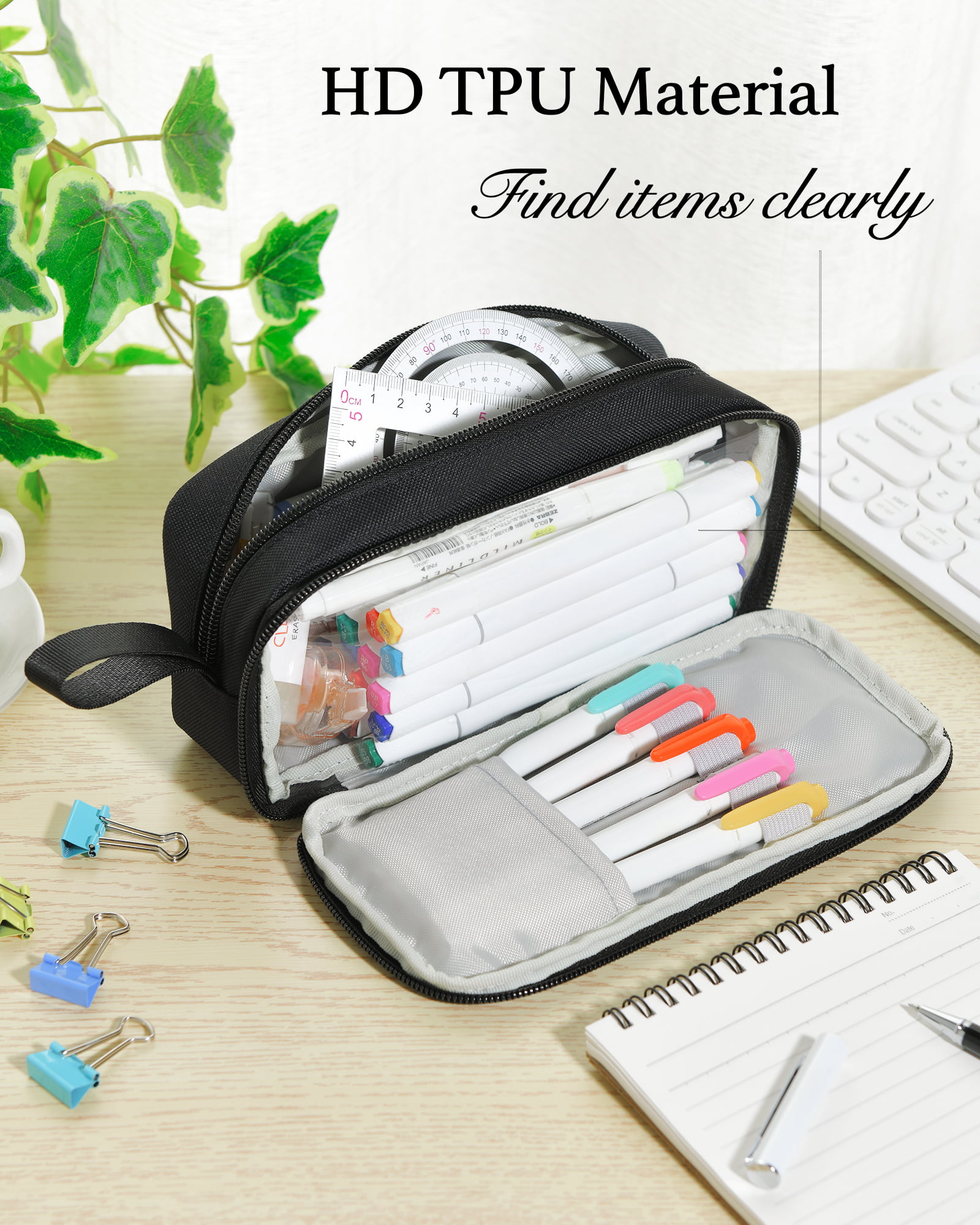 YOKUMA Pencil Case Large Capacity Pencil Pouch Aesthetic Zipper Pencil Box  Back to School Supplies for College Student Teen Adults Travel Essentials  Electronic Cable Organize Grey