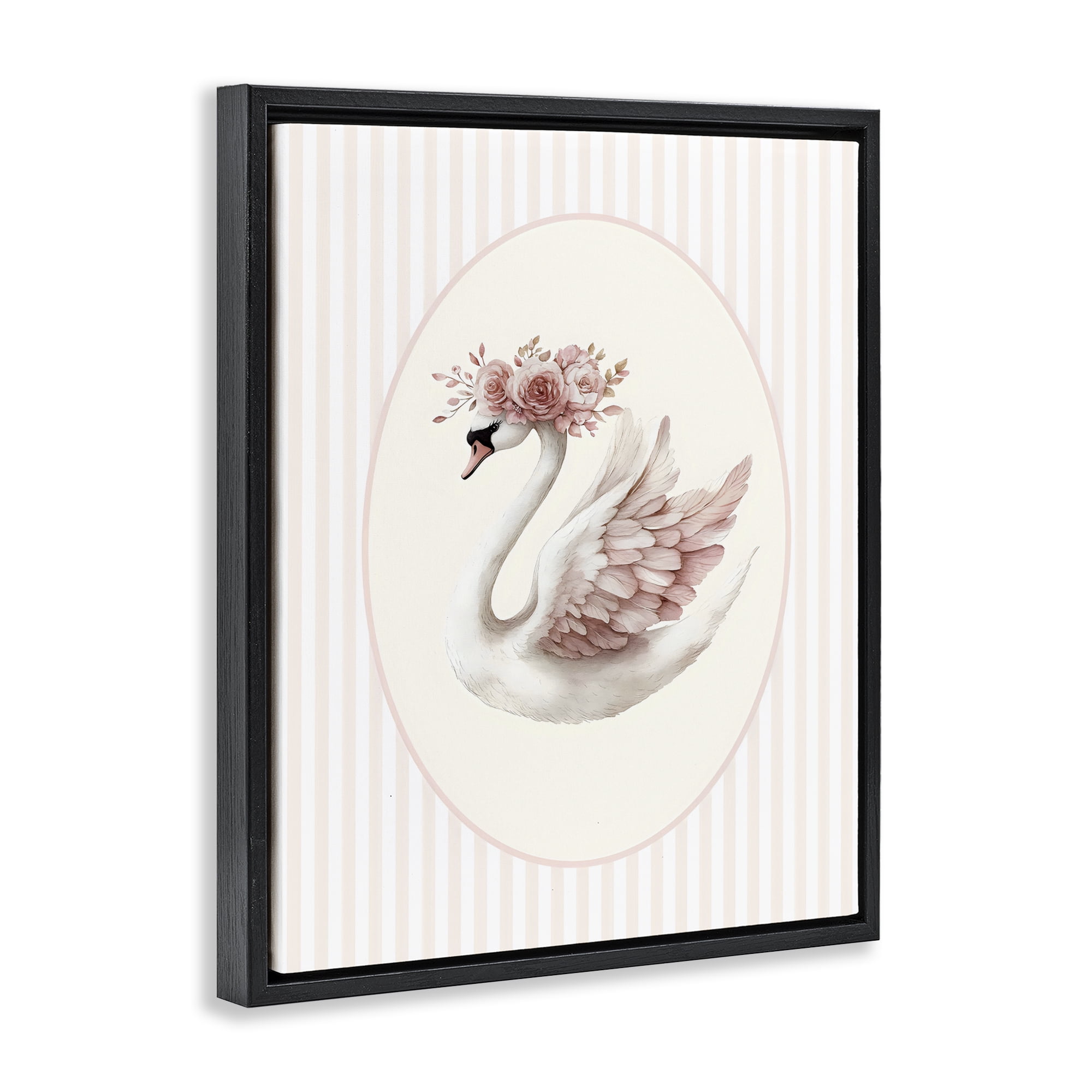 Stupell Industries Nursery Ballerina Swan Striped Black Framed Floater Canvas Wall Art, design by LSR Design Studio