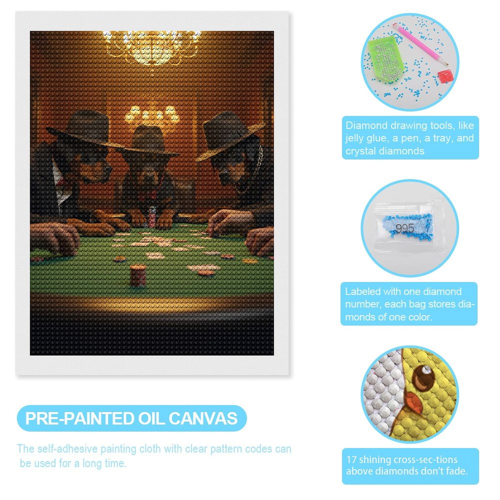 Diamond Art Kits for Adults, Poker Dogs in Suits Playing Cards 5D Diamond Painting Kits for Adults Beginners, DIY Full Drill Diamond Painting, Gem Art and Crafts 12x16