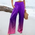 thumbnail image 2 of Fiaer,Oversized Loose Fit Palazzo Pants for Women,Ladies High Waist Stretch Trousers,Womens Color Blocking Trendy Comfy Slacks with 2 Pockets Dark Purple XL, 2 of 5