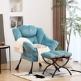 thumbnail image 3 of Contemporary mint green velvet lounge chair con ottoman y steel frame, featuring side pocket, 3 of 7
