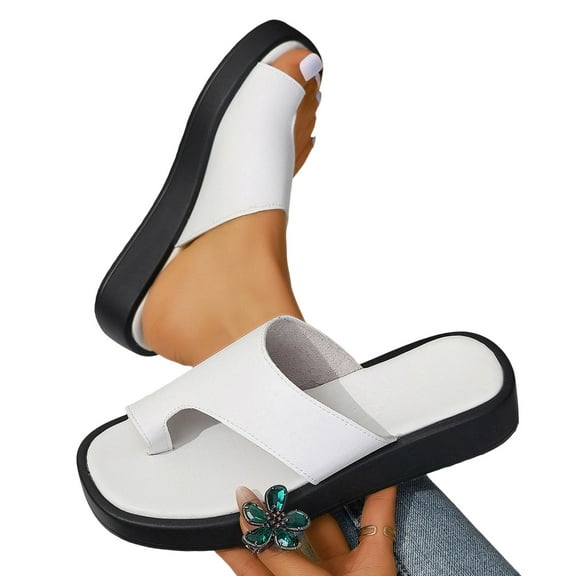 Orthopedic Bunion Corrector Sandals,Comfy Platform Flat Sole Pu Leather Shoes for Women, Beach Travel Sandal Shoes (White,39)