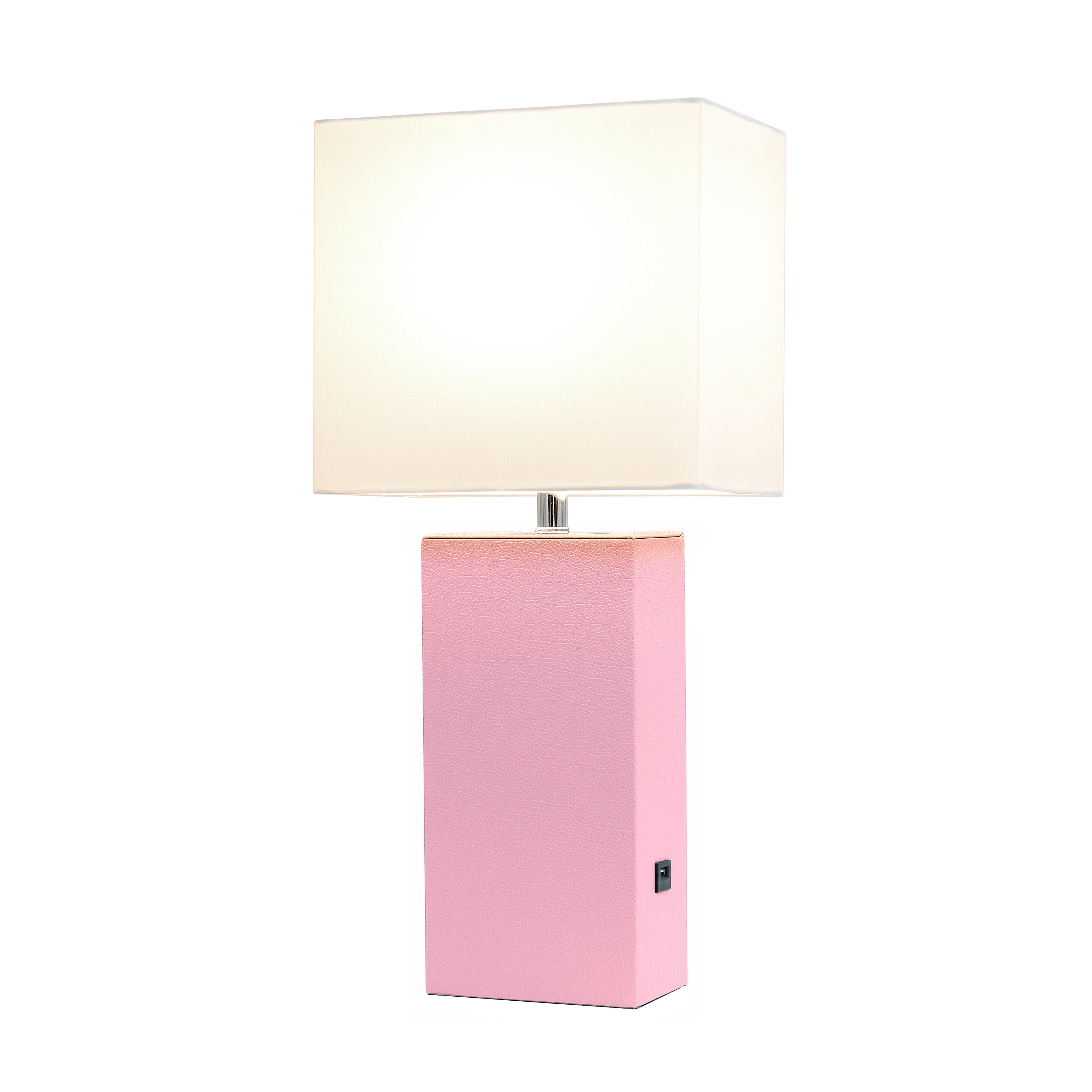 Lalia Home 21" Leather Modern Bedside Table Lamp with USB Port and LED Bulb, Pink
