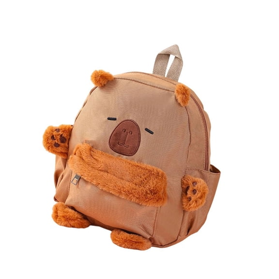 Stylish Cartoon Capybaras Backpack Multiple Pockets Rucksack Large Capacity Plush Fabric Storage Bag For Daily Commute