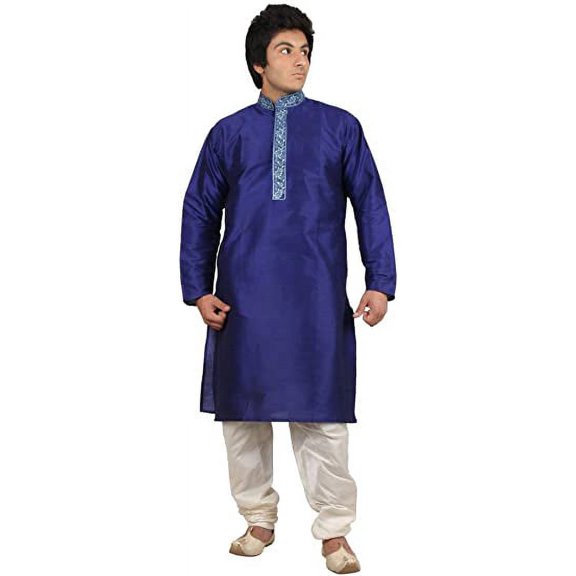 Royal Men's Silk Blend Embroidered Kurta Churidar Set