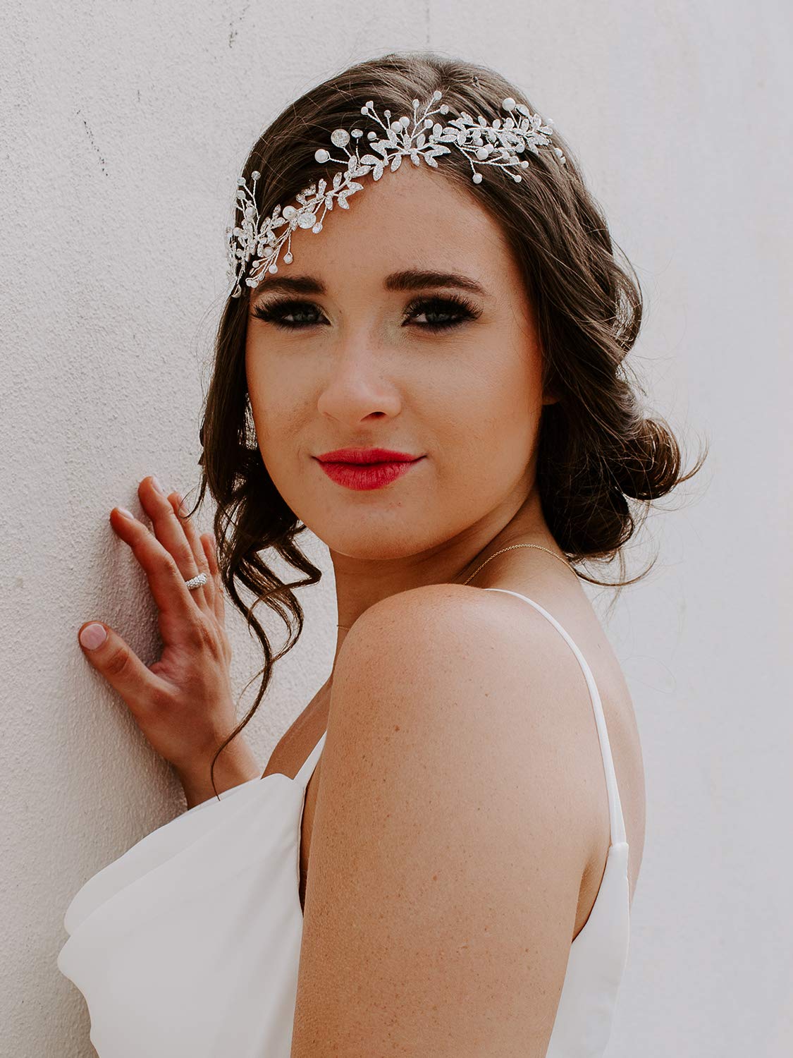 Accessoire Cheveux Mariage Cristal - Broche Vigne Fleur Feuille En Alliage Argenté - Pour Mariée, Demoiselle D'Honneur, Soirée