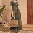 thumbnail image 2 of Vestido Maxi de Manga Corta para las Mujeres Cuello Redondo Color Bloque Suelto Vestido Casual, Maxi en Capas Sólidas para la Playa Y la Primavera, 2 of 6