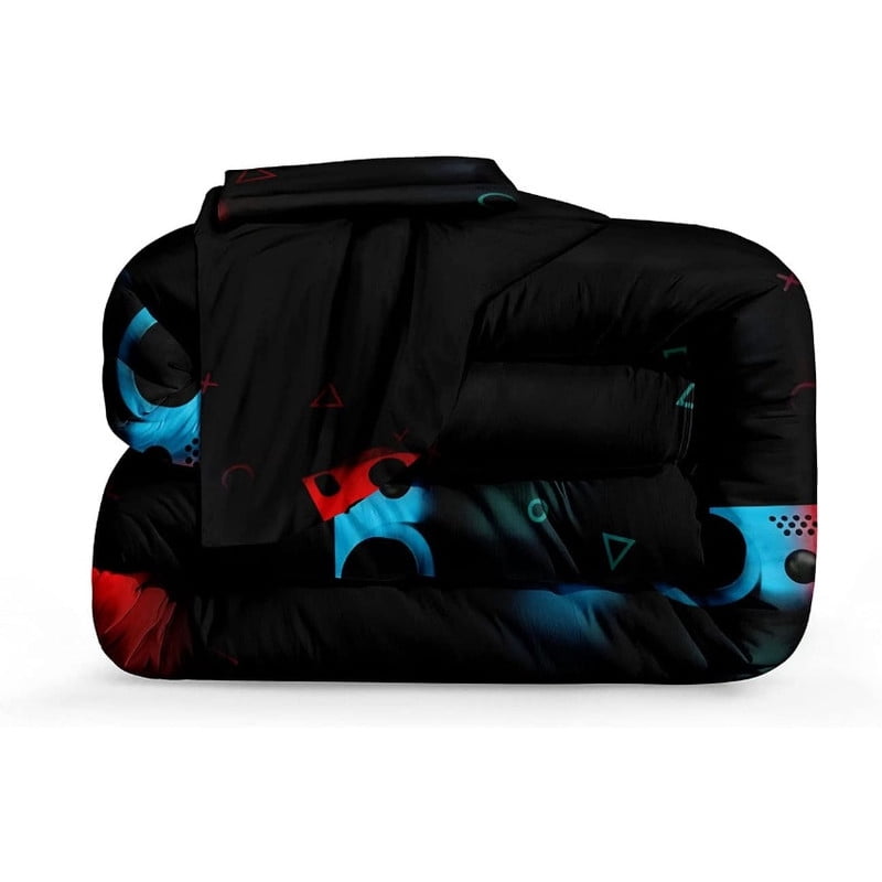 Full Size Gaming Comforter Set for Boys - Video Game Themed Bedding for Teens, Kids Room Decor with Gamepad Design, Soft All-Season Duvet Cover (Machine Washable)